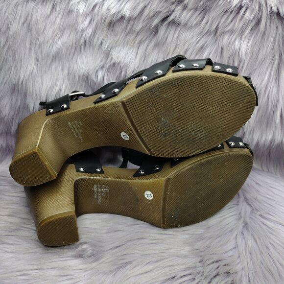 Lane Bryant Strap Chunky Block High Heel Sandal Sz 12 W Wide Width Black Brown - Picture 6 of 10